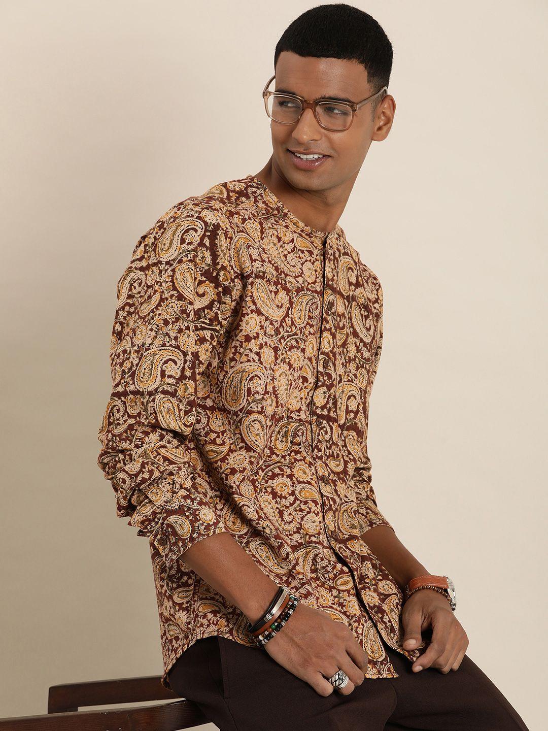 taavi kalamkari printed pure cotton casual collarless shirt