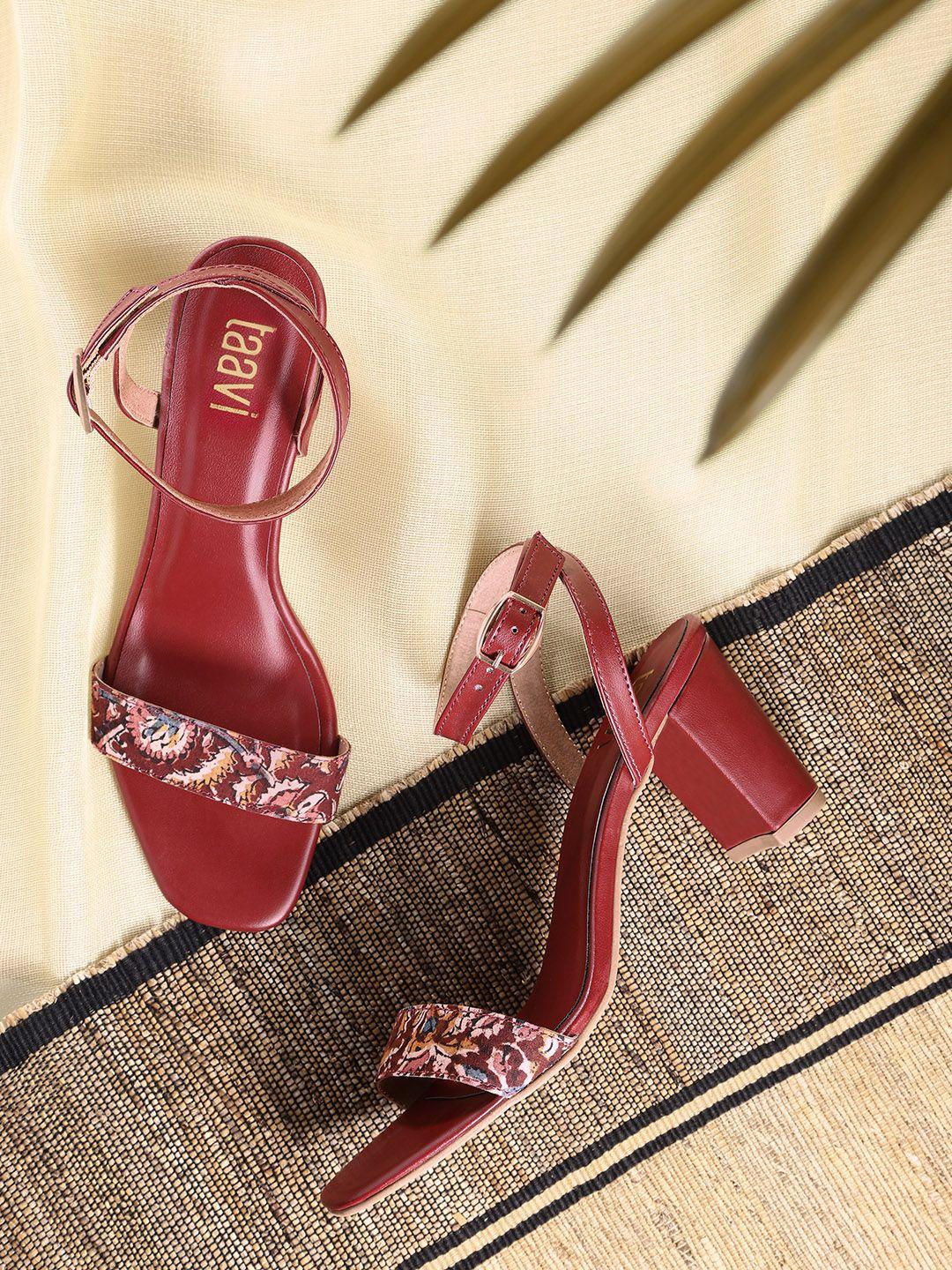 taavi maroon & beige floral print handcrafted sandals