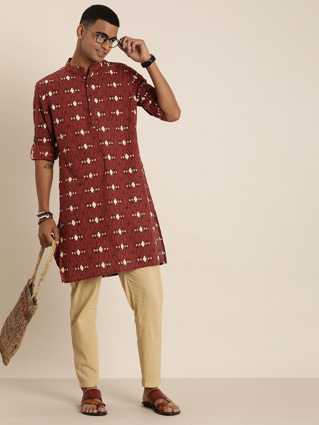 taavi men bagru printed regular pure cotton kurta with trousers
