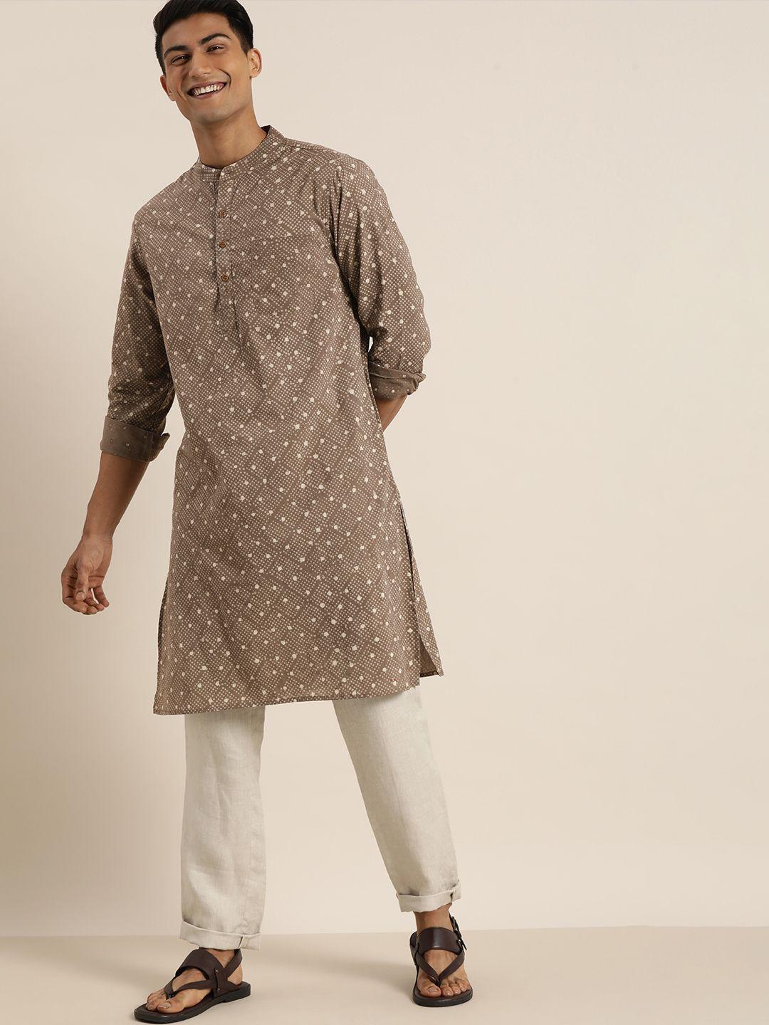 taavi men beige & brown bagru hand block printed sustainable kurta