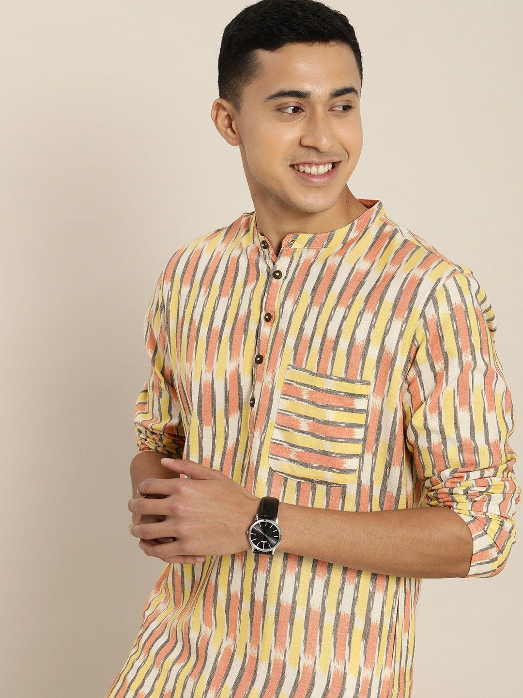 taavi men ikat woven design sustainable kurta with chest pocket