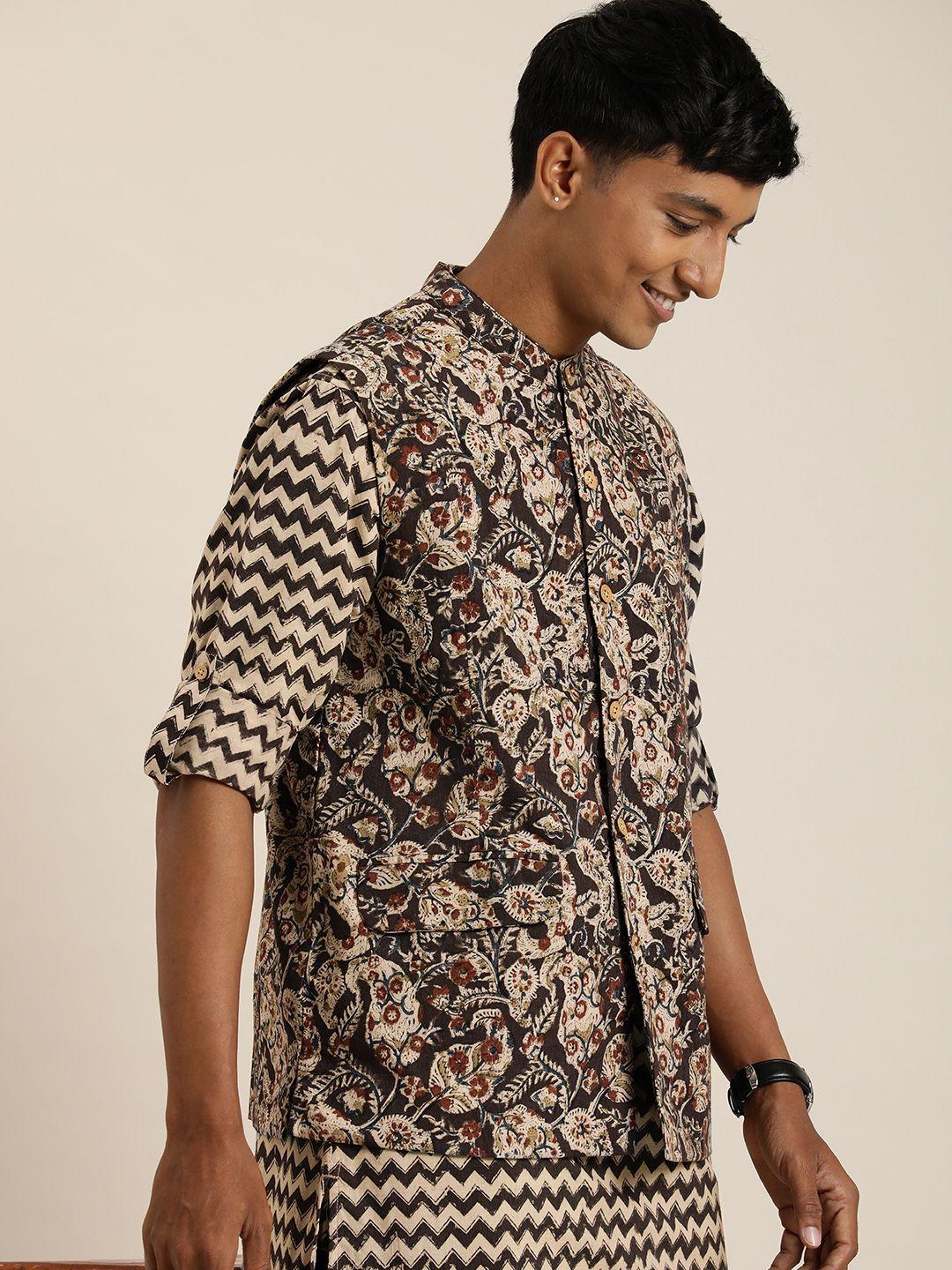 taavi men kalamkari kurta with trousers & nehru jacket