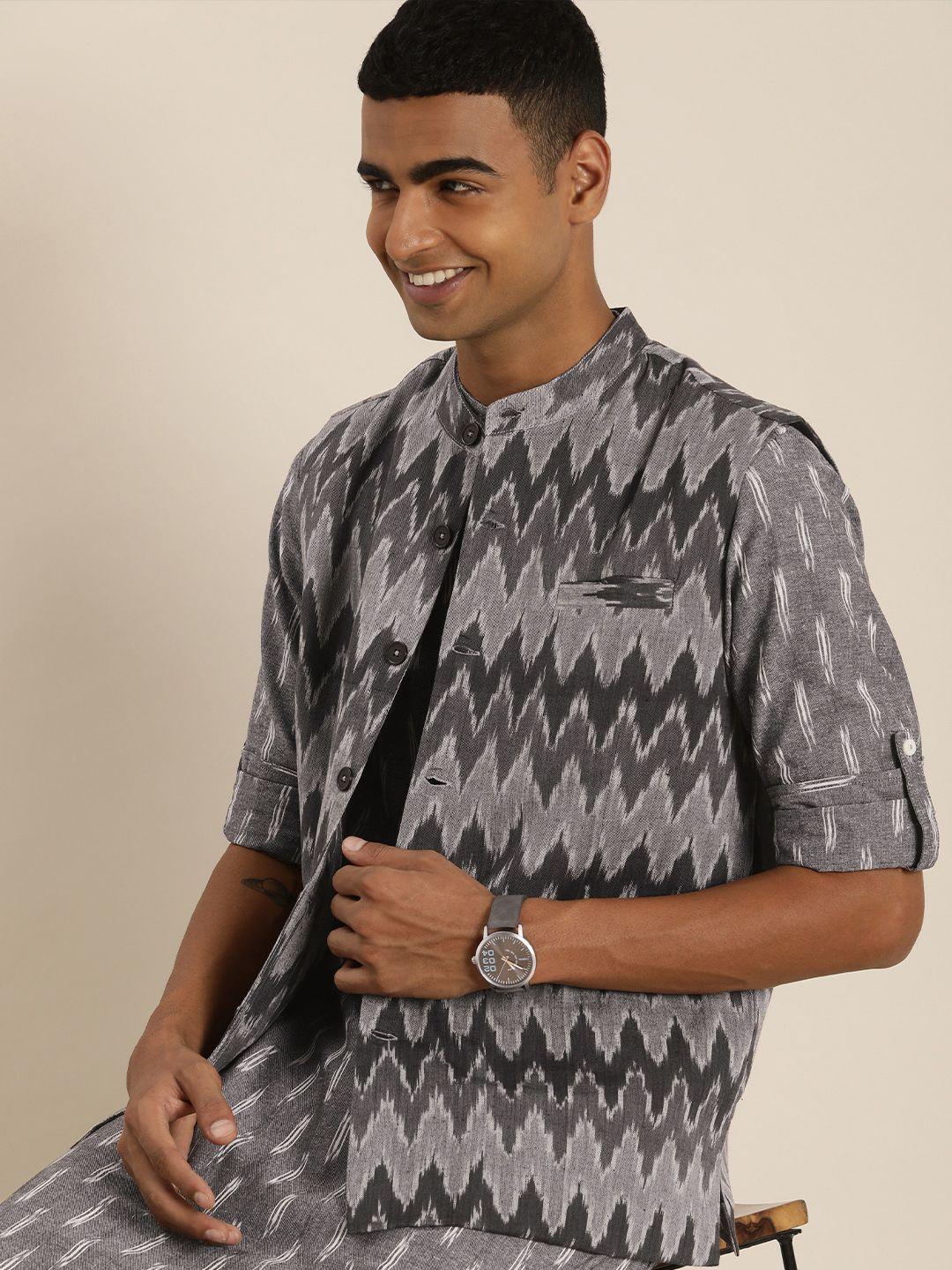 taavi men printed ikat kurta with trousers & nehru jacket