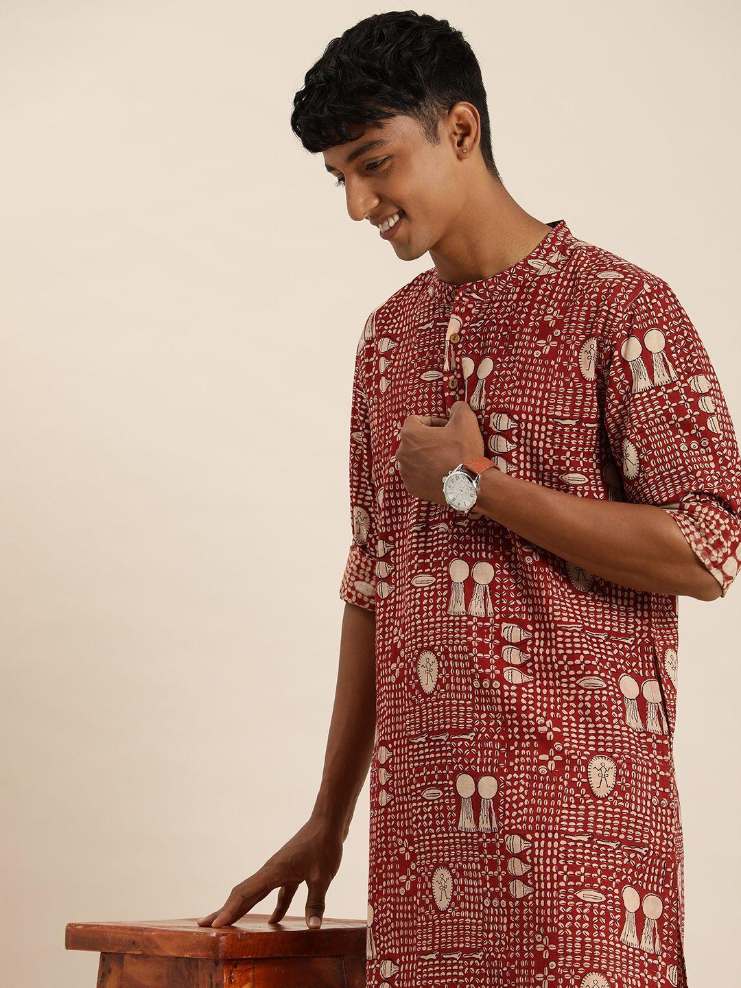 taavi men printed regular pure cotton bagru kurta with trousers