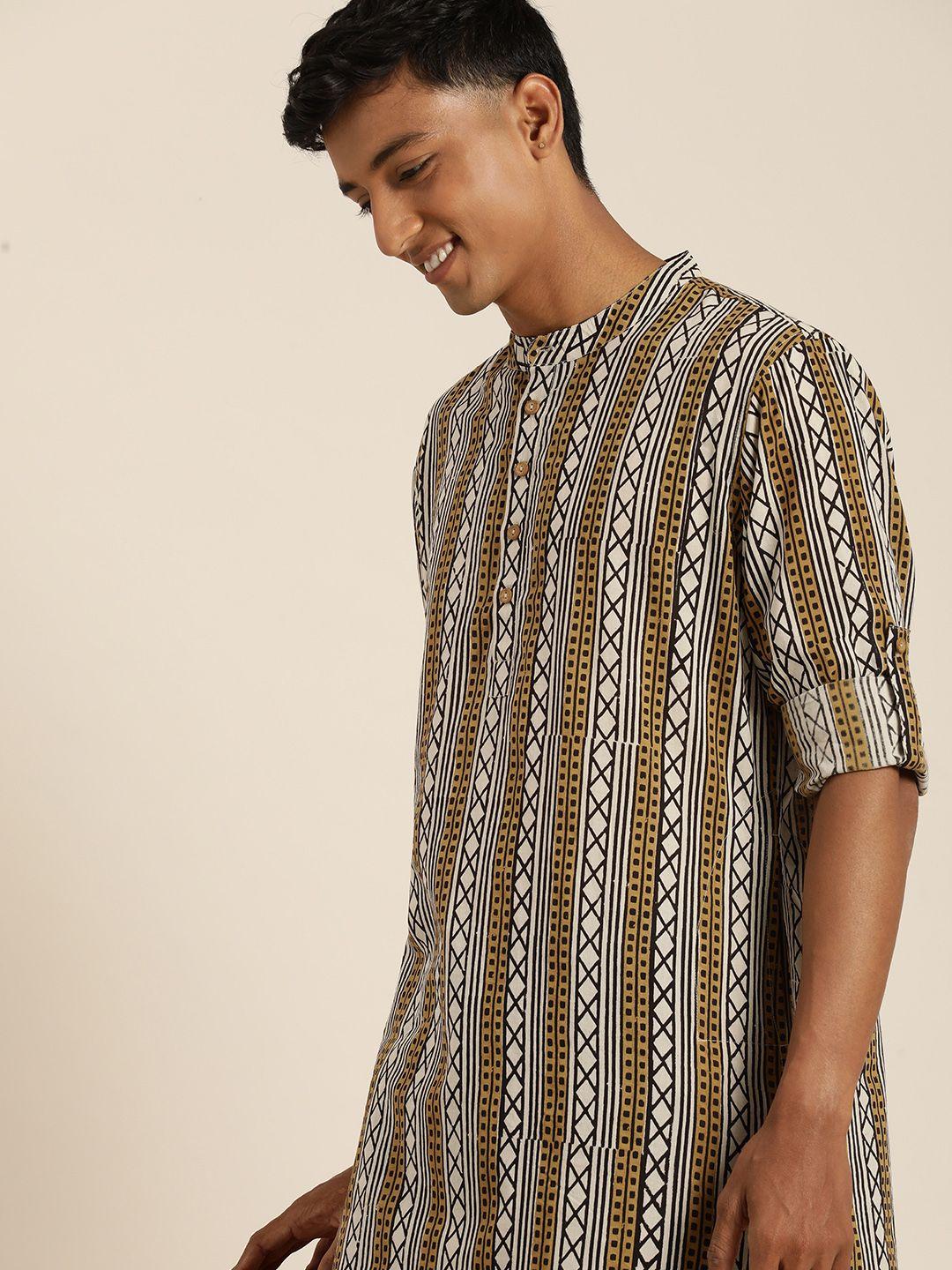 taavi men pure cotton geometric printed bagru kurta