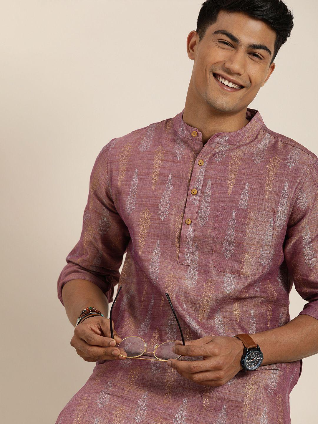 taavi men purple printed festive khari kurta with pocket detail