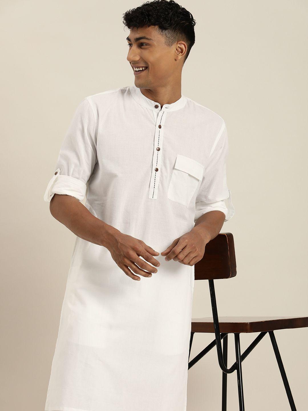 taavi men solid regular pure cotton kurta with pyjamas