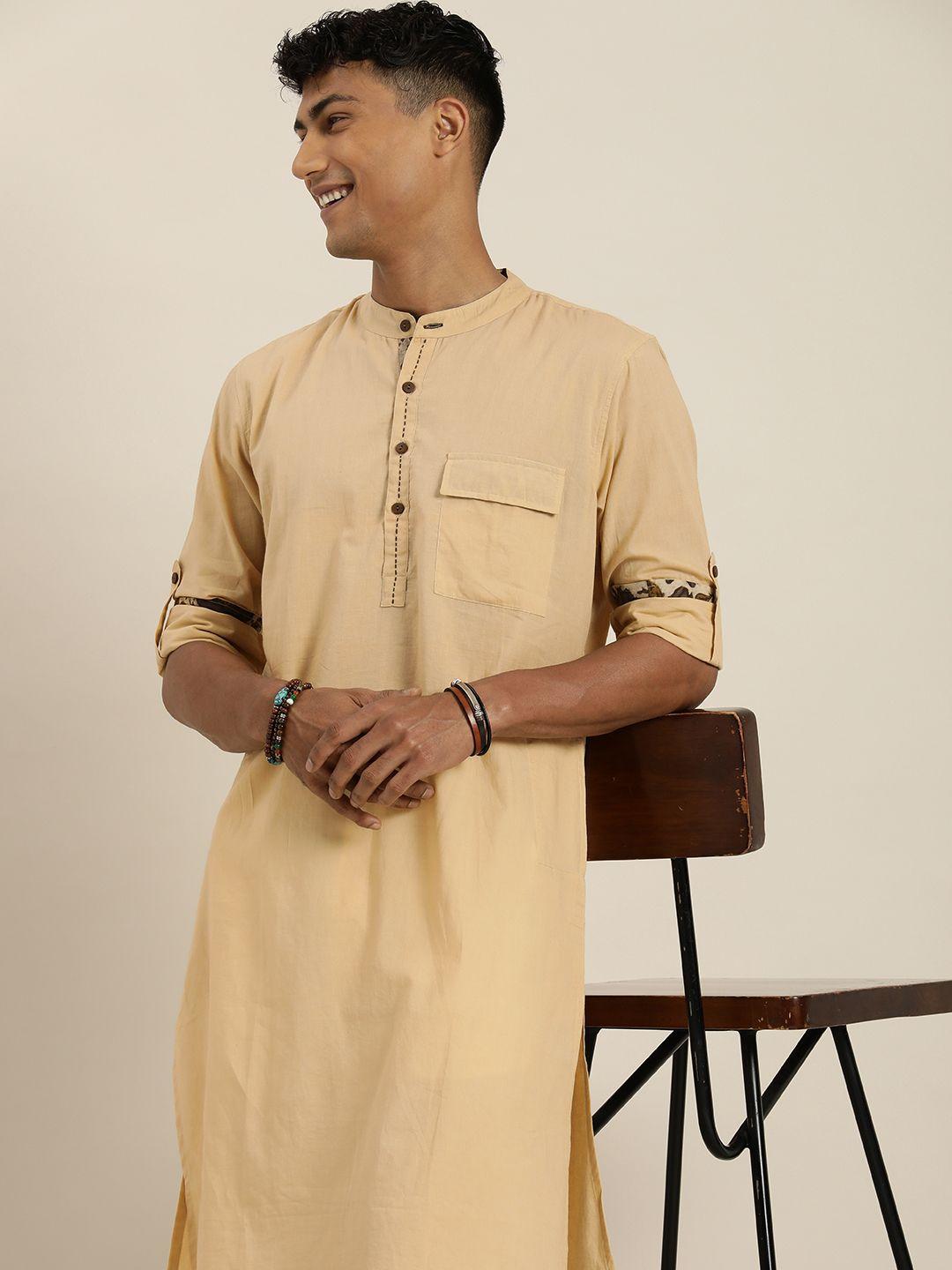 taavi men solid regular pure cotton kurta with pyjamas