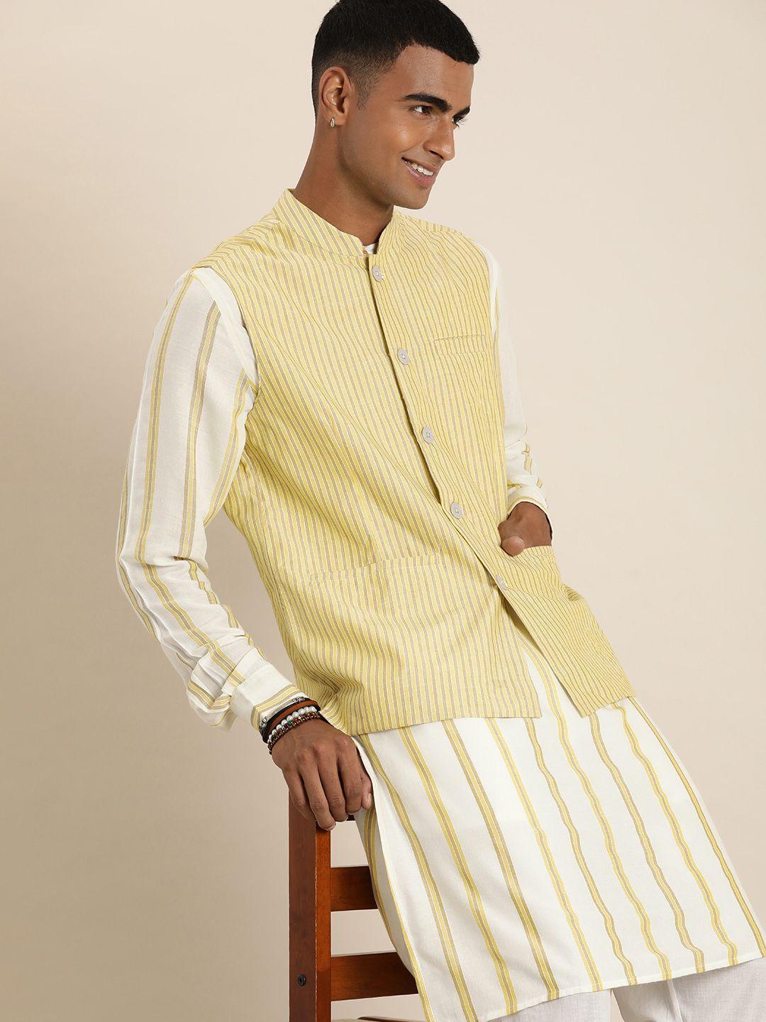 taavi men woven legacy striped regular pure cotton kurta with trousers