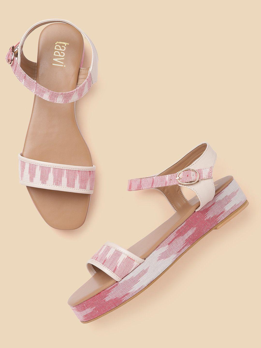 taavi off-white & pink woven design flatforms