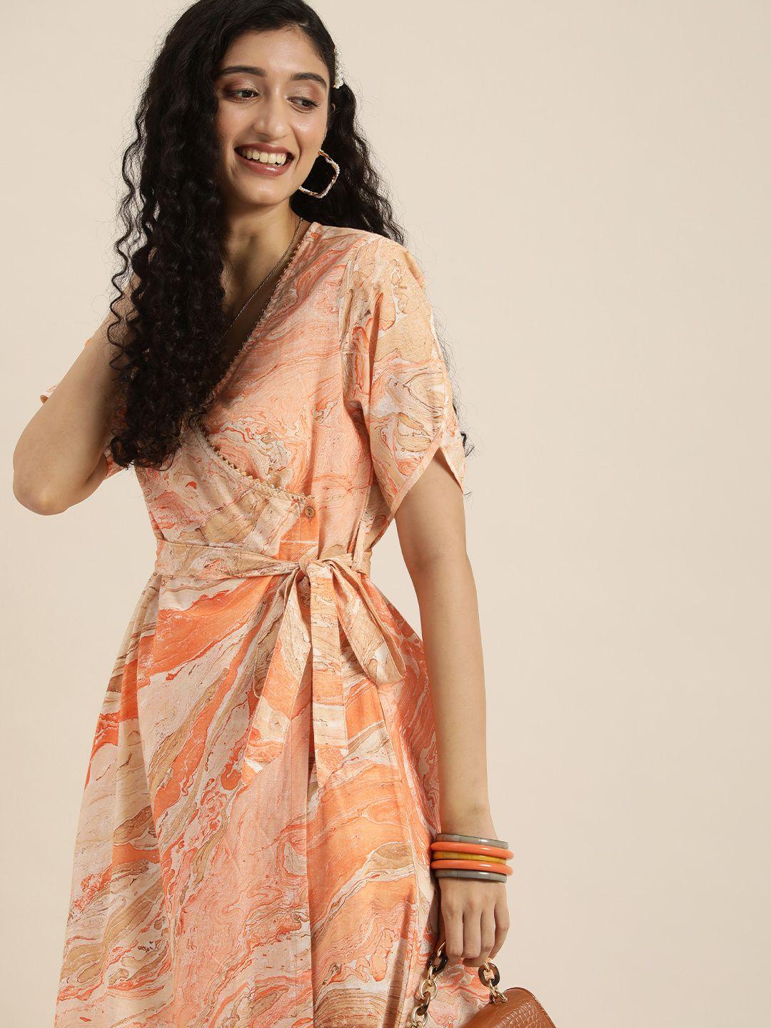 taavi orange layered ethnic midi dress
