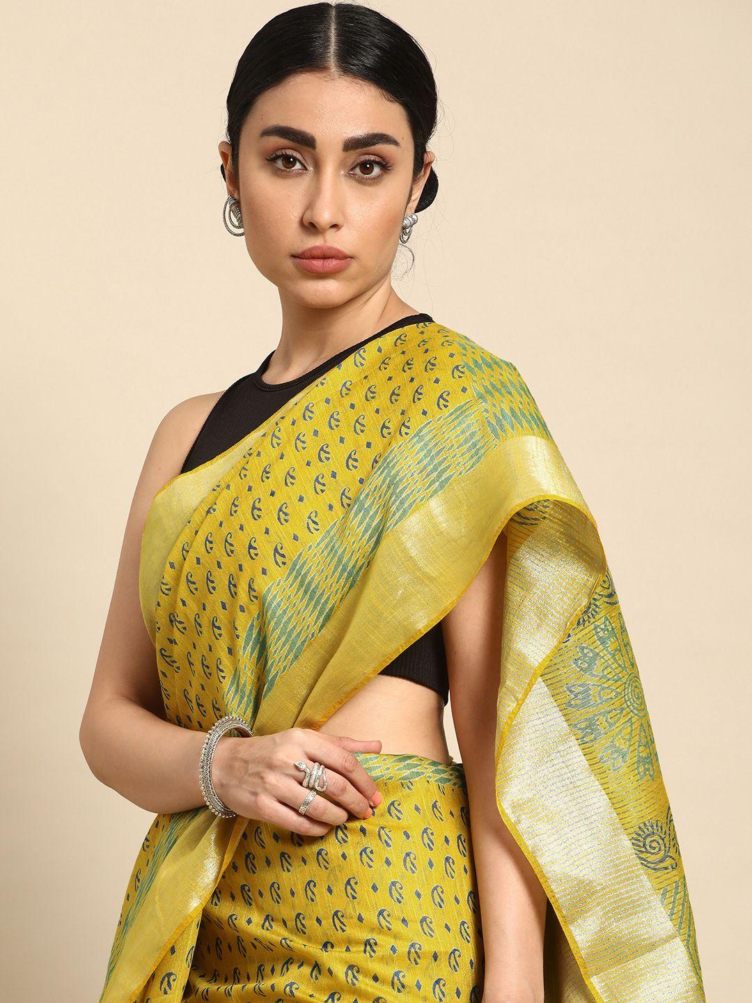 taavi paisley zari handloom sustainable block print saree