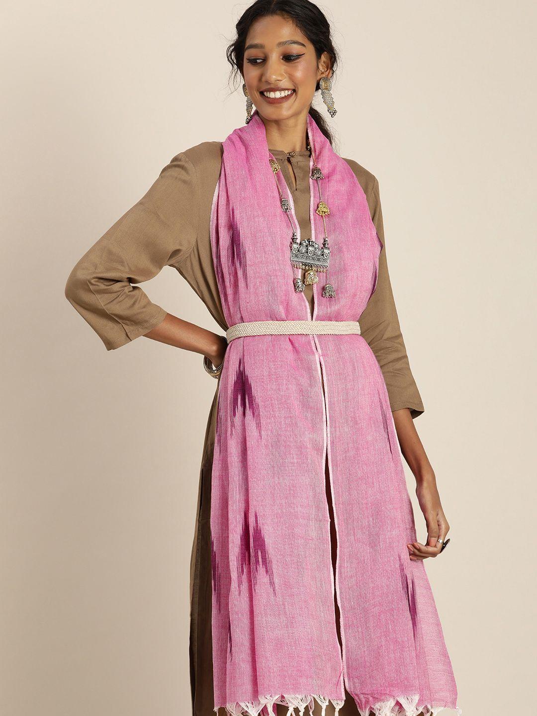 taavi pink ethnic motifs woven design pure cotton ikat dupatta