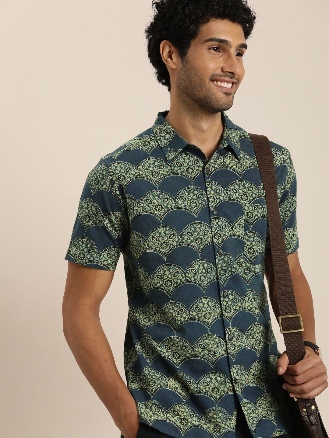 taavi printed ajrakh pure cotton casual shirt