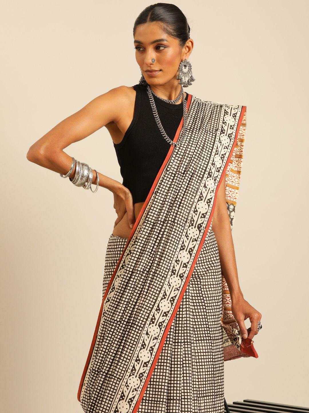 taavi printed pure cotton block print saree