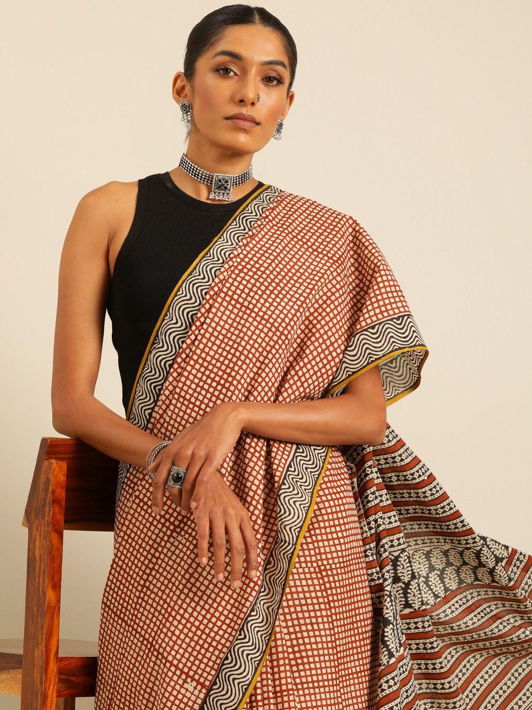 taavi printed pure cotton block print saree