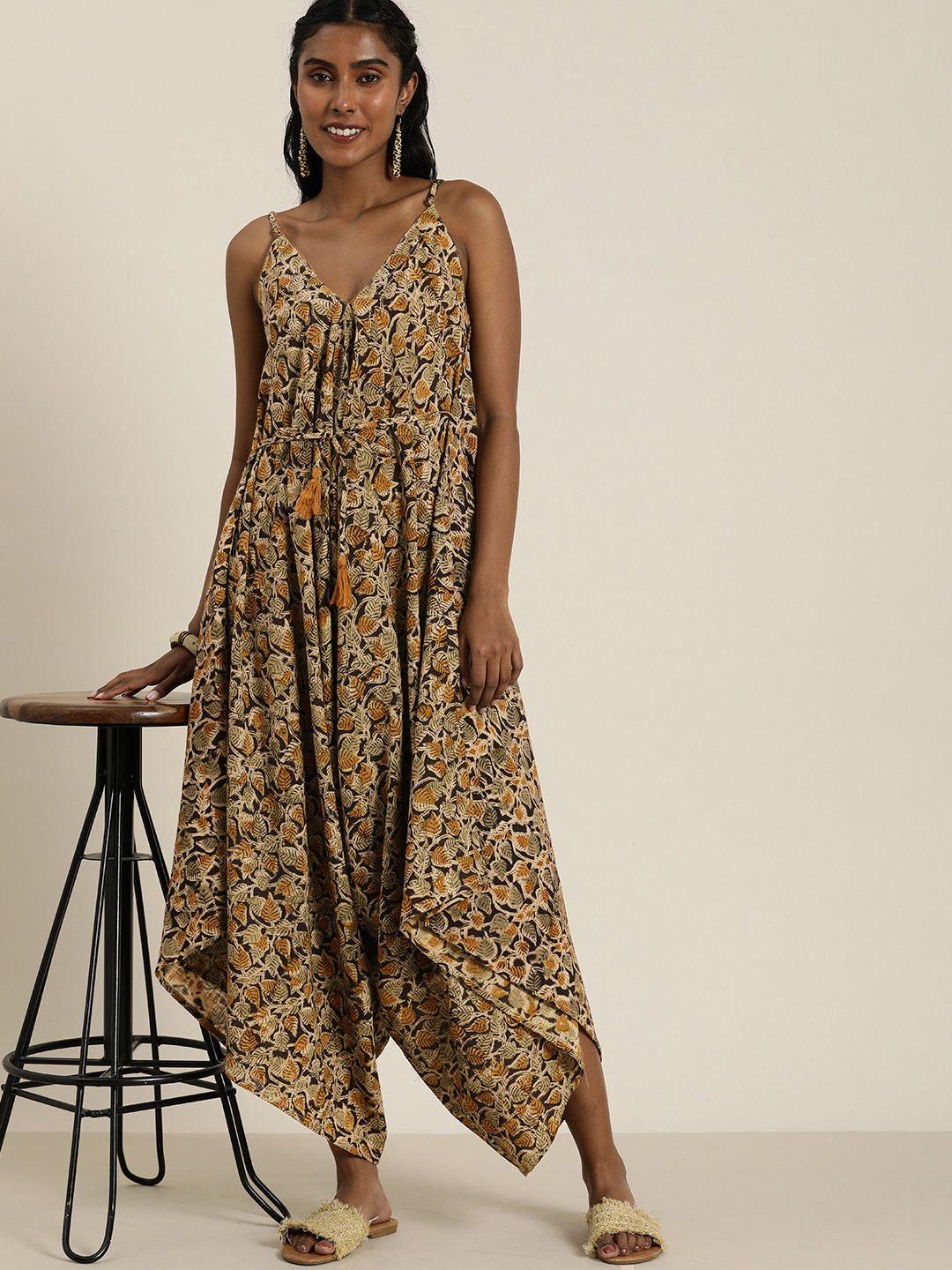 taavi printed sleeveless ethnic bagru jumpsuit