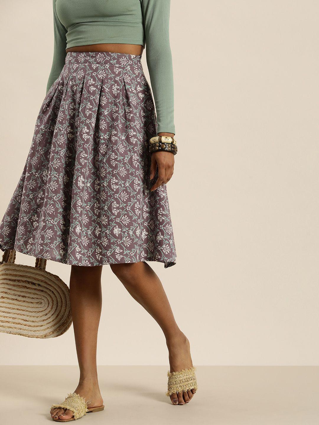 taavi sanganeri pure cotton ethic motif printed a-line skirt