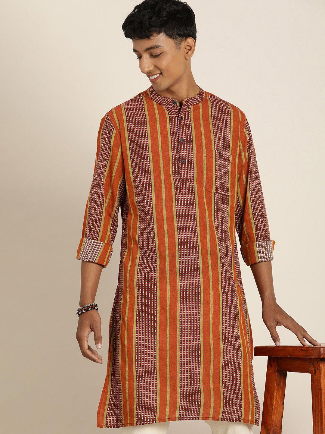 taavi striped woven legacy printed pure cotton kurta