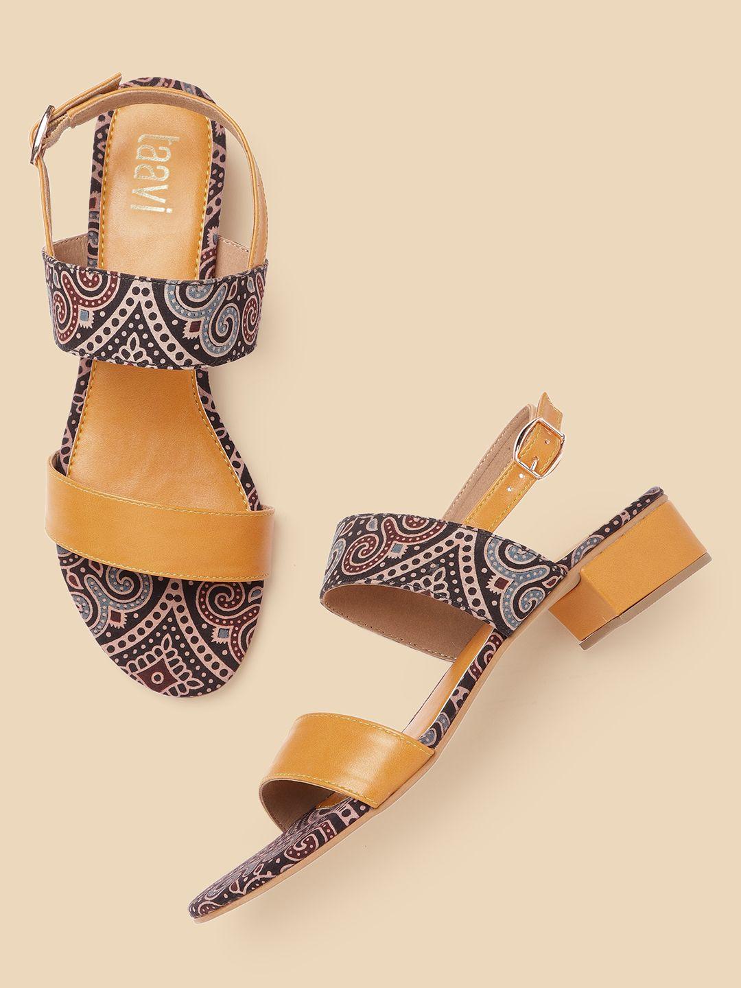taavi tan & black ethnic print handcrafted sandals