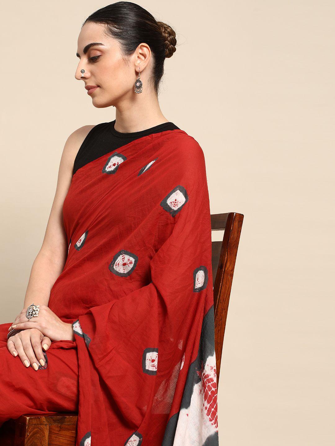 taavi tie & dye pure cotton fusion block print saree