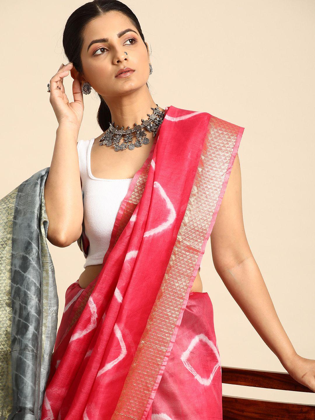 taavi tie and dye zari silk blend bhagalpuri saree