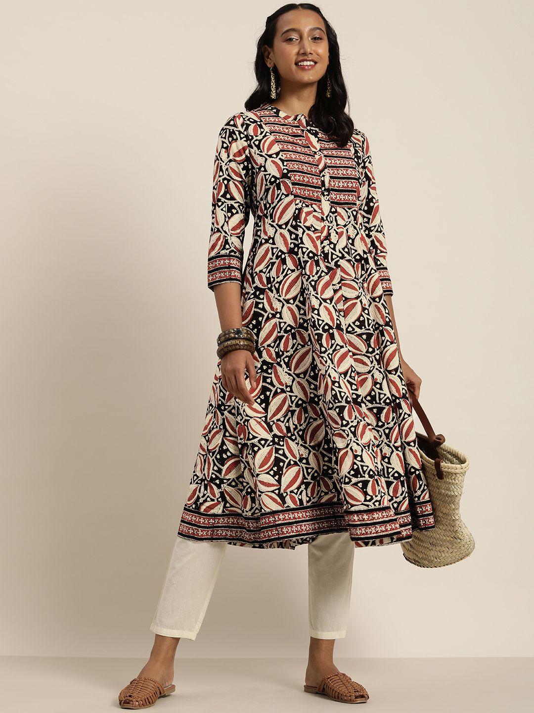 taavi women black & red bagru hand block printed kurta