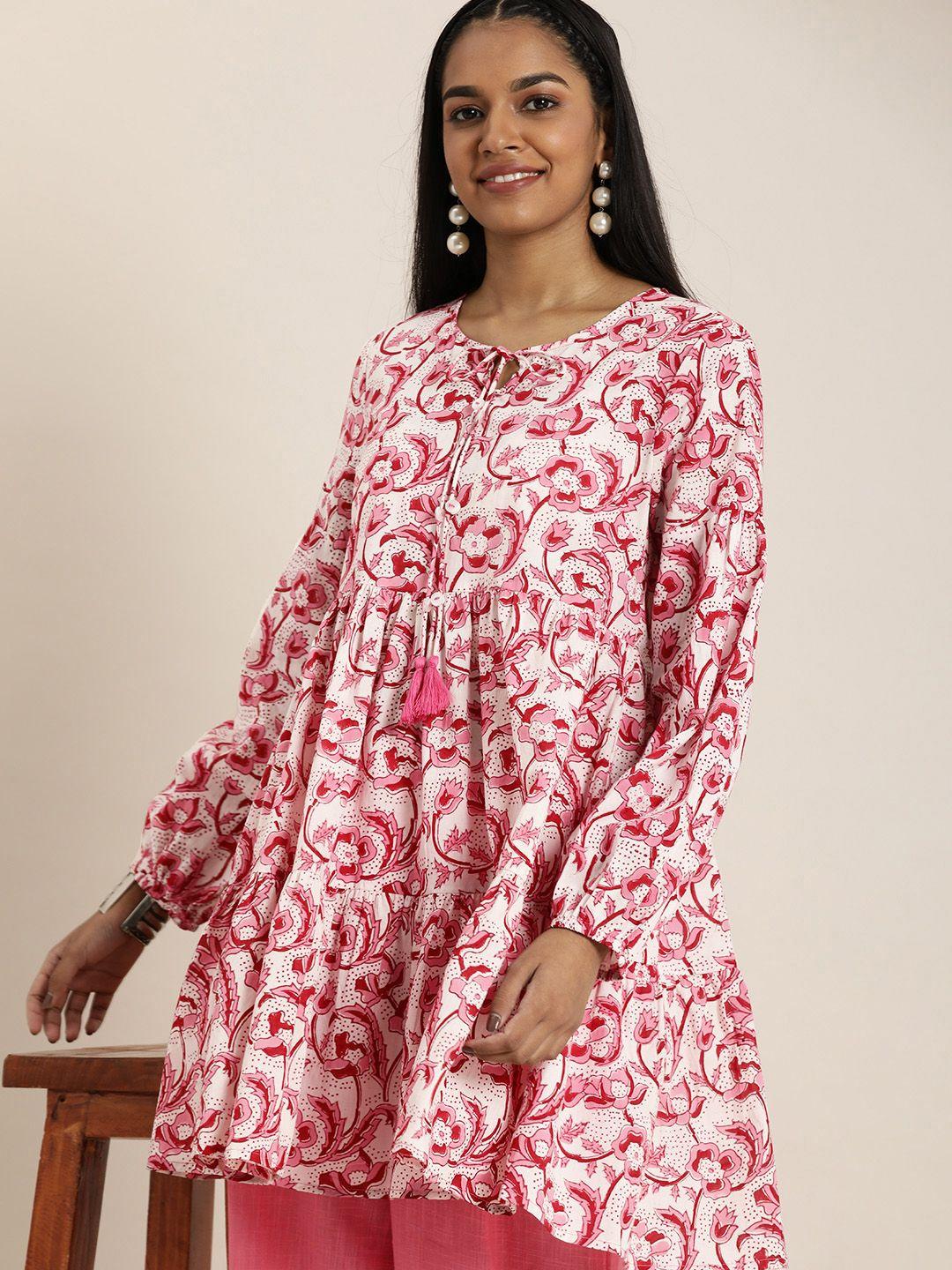 taavi women floral block printed tiered kurti with palazzos set