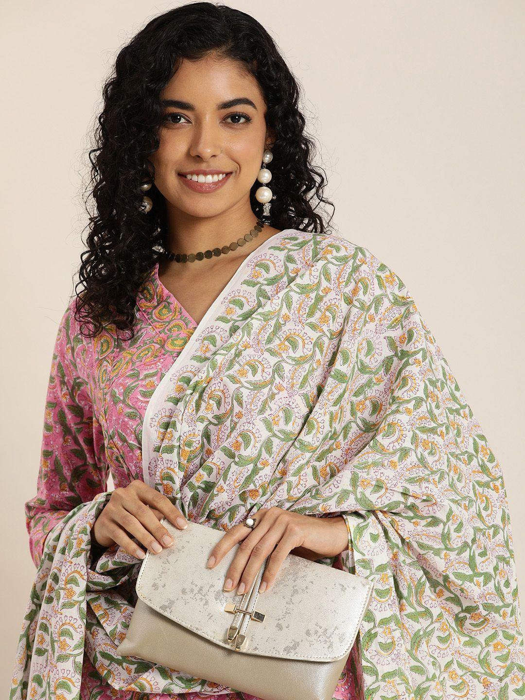 taavi women floral printed sanganeri kurta with trousers & dupatta set