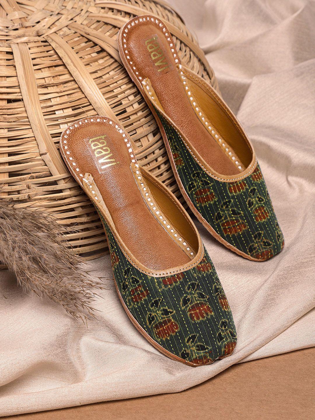 taavi women green & maroon floral print handcrafted mules