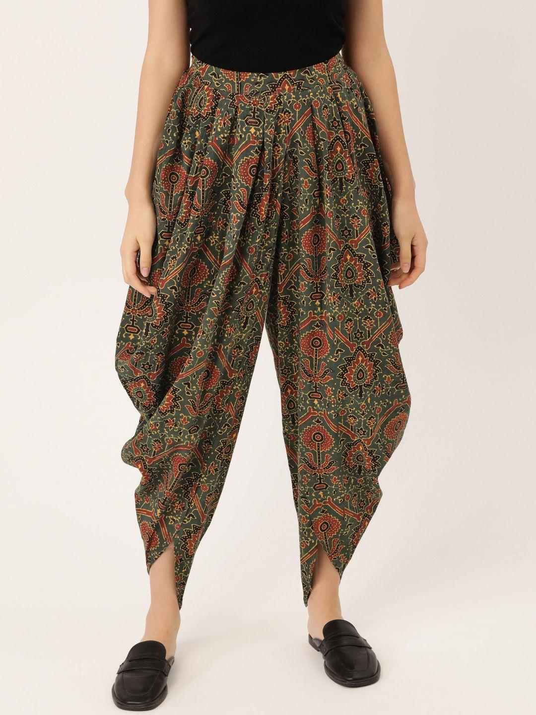 taavi women green & maroon sustainable printed dhoti pants