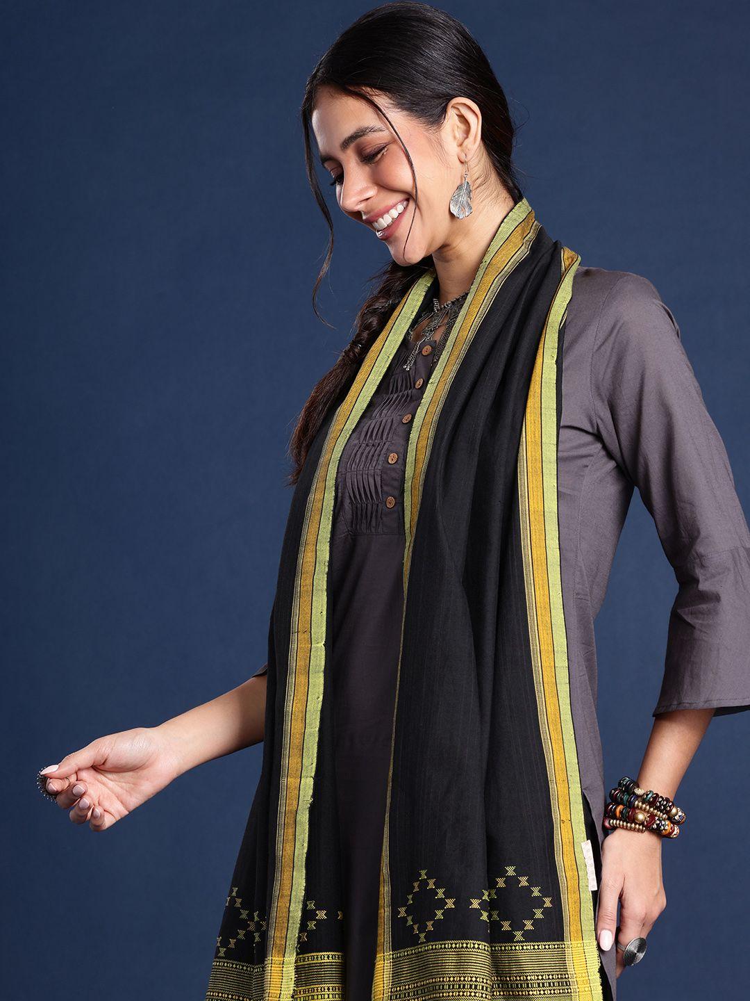 taavi women handloom woven solid bhujodi mercerised cotton stole