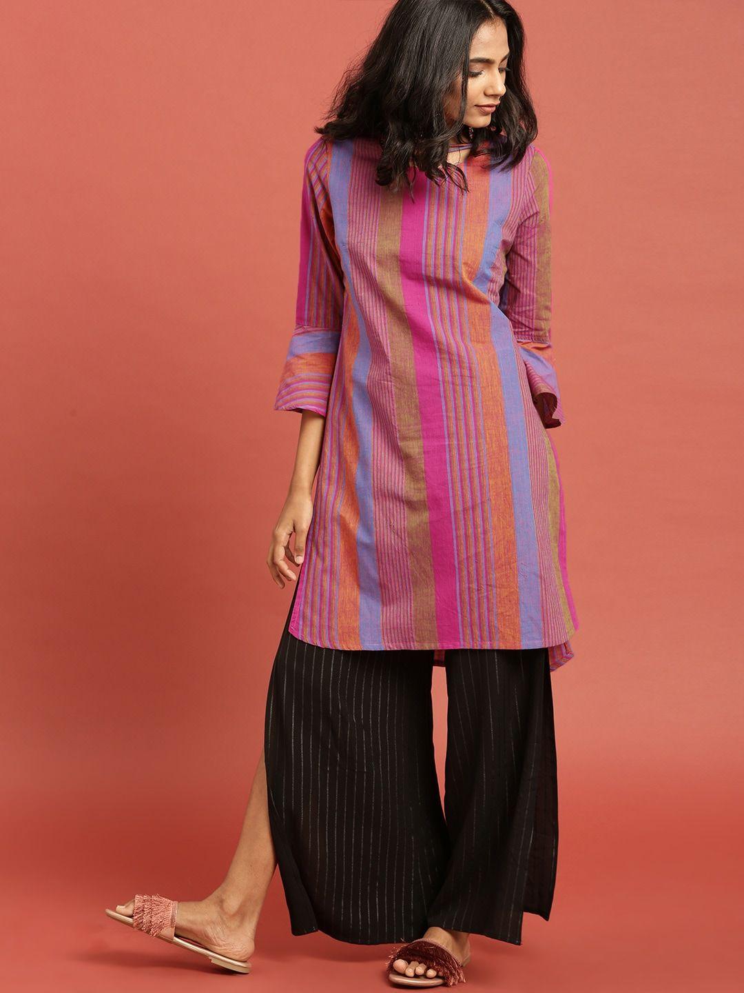 taavi women multicoloured striped south cotton woven legacy a-line sustainable kurta