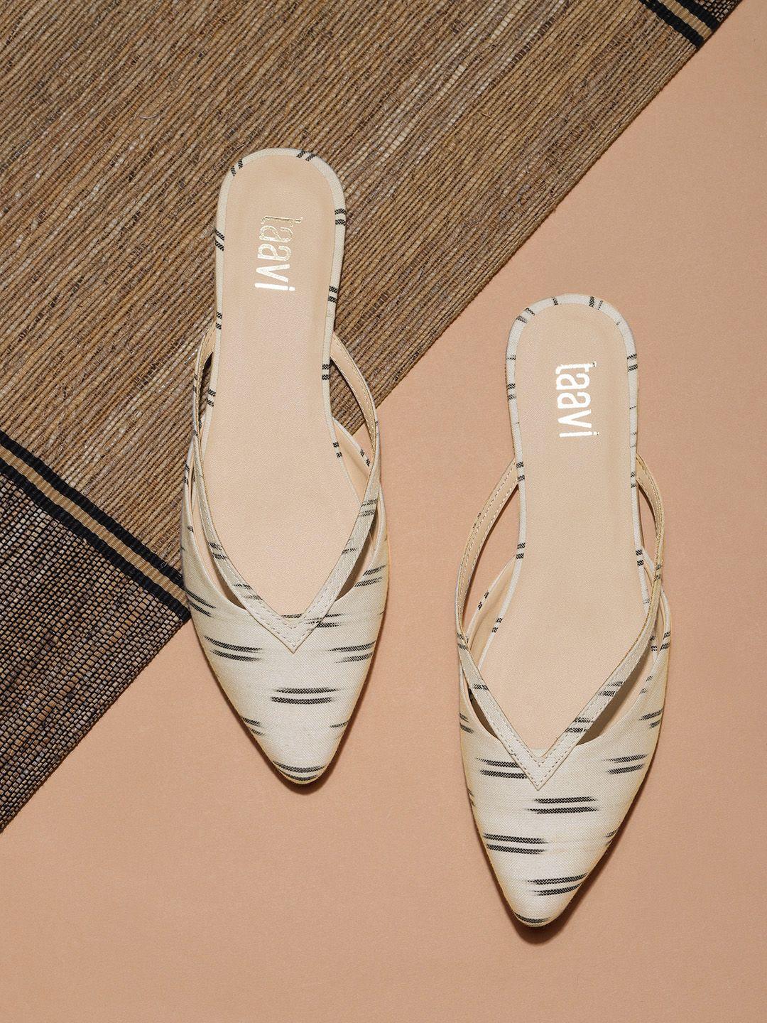 taavi women off-white striped ikat mules