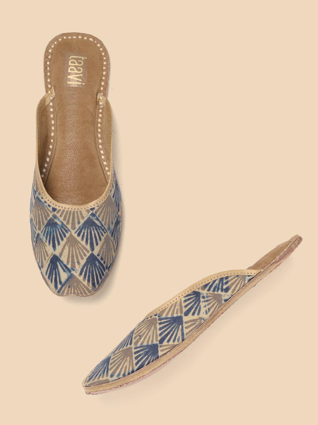 taavi women olive green & navy blue geometric print mules