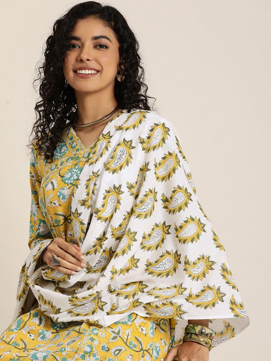 taavi women sangeneri ethnic motifs printed kurta with trousers & dupatta