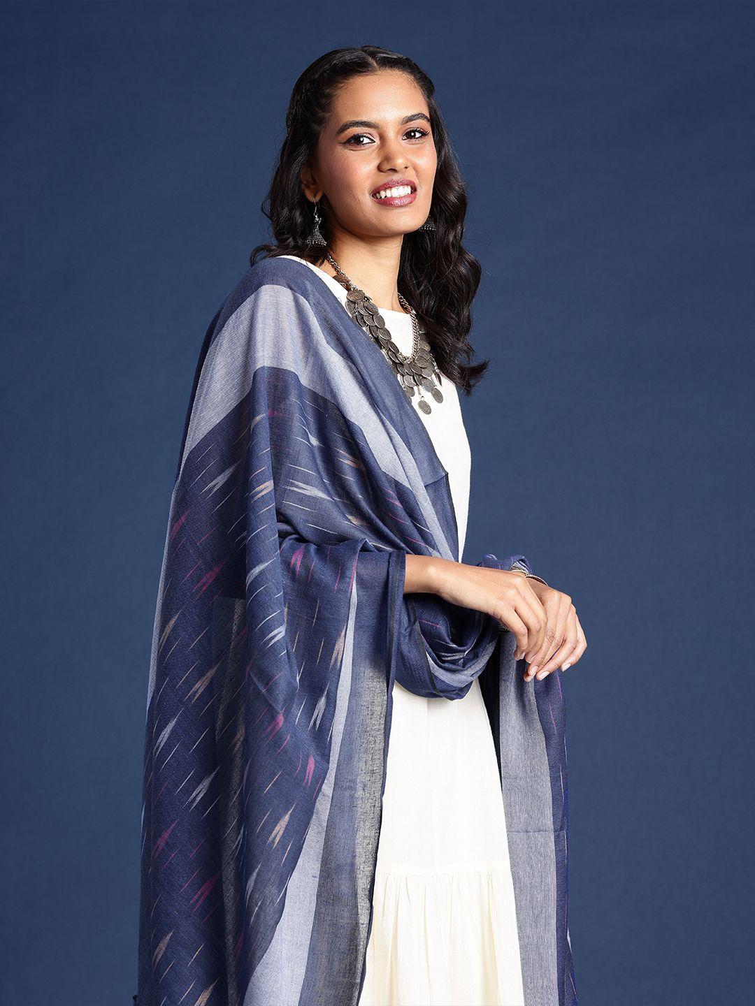 taavi woven design pure cotton ikat dupatta