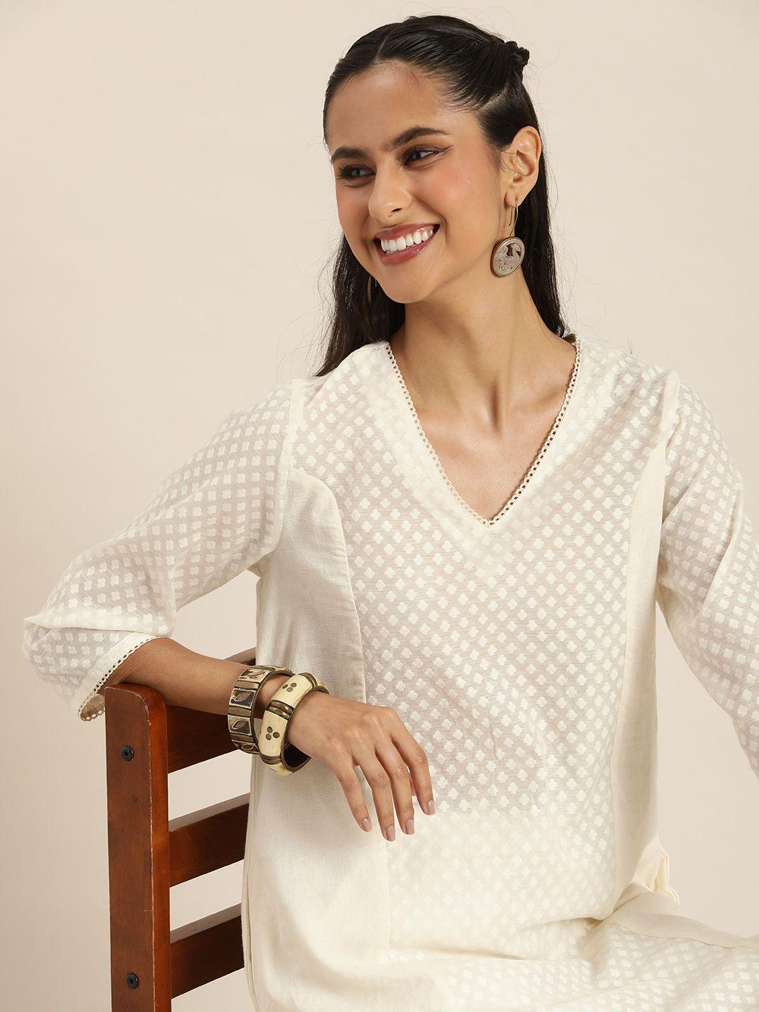 taavi woven design v-neck straight cora kurta