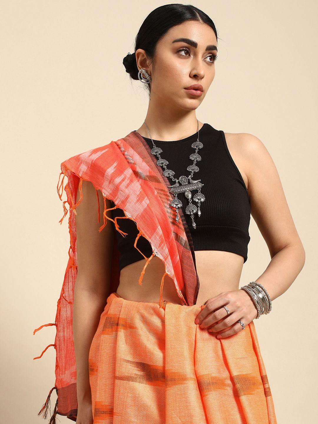 taavi woven design zari pure cotton handloom sustainable ikat saree