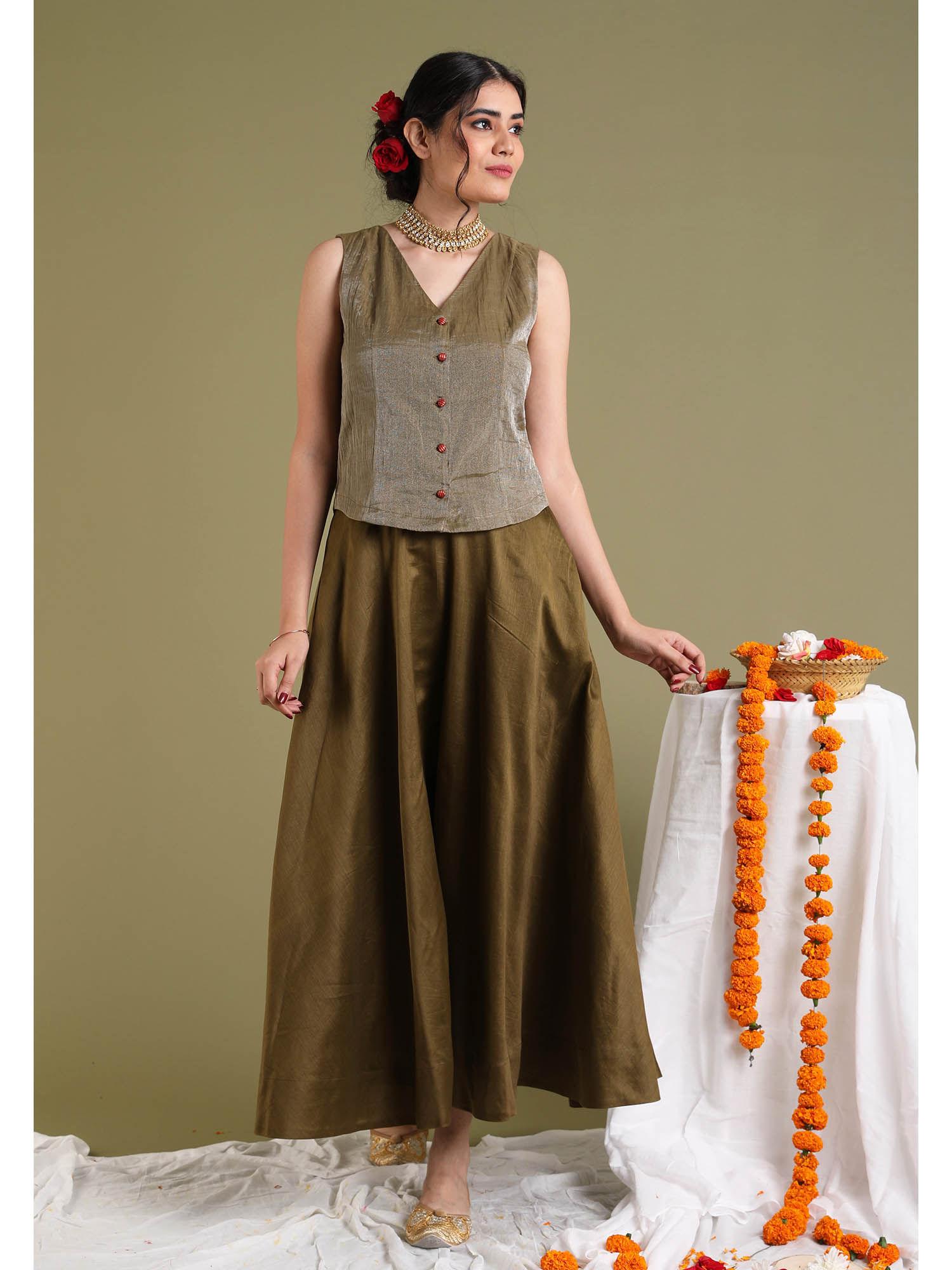 tabacco brown flared skirt