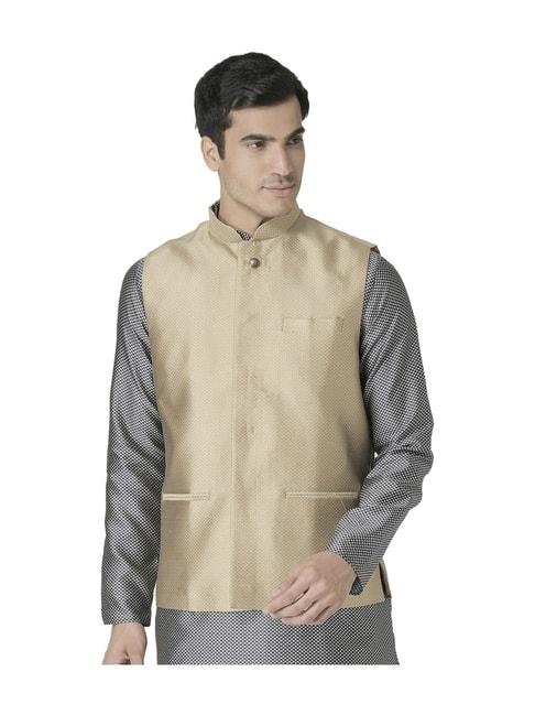 tabard beige mandarin collar printed nehru jacket