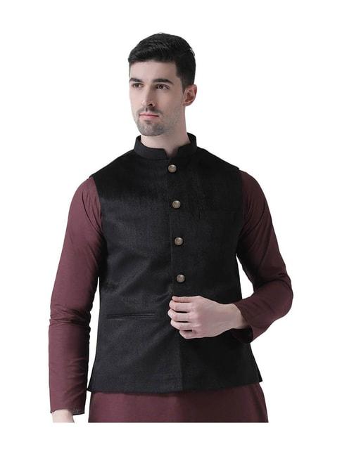 tabard black regular fit sleeveless nehru jacket