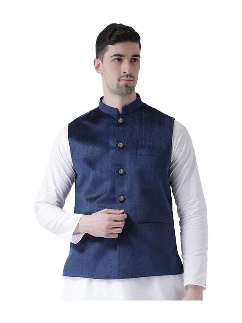 tabard blue sleeveless regular fit nehru jacket