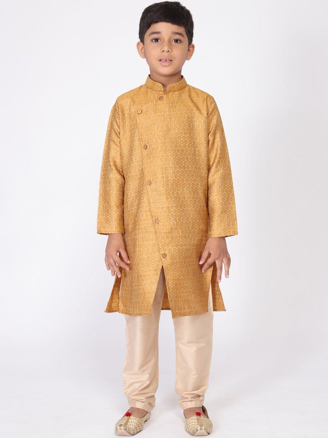 tabard boys woven design mandarin collar multiple slits kurta