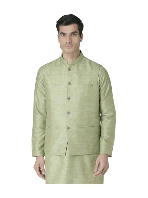 tabard-green-mandarin-collar-sleeveless-nehru-jacket
