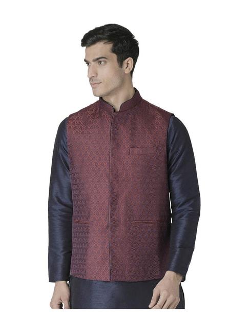 tabard-maroon-regular-fit-mandarin-collar-nehru-jacket