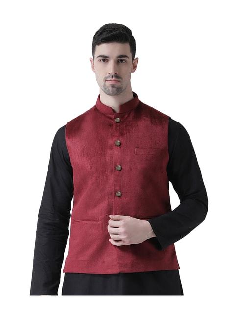tabard maroon sleeveless regular fit nehru jacket