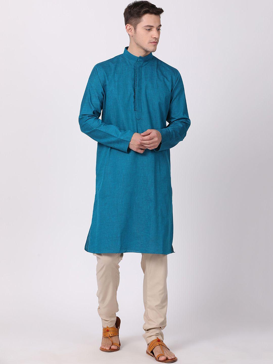 tabard men blue regular pure cotton kurta with churidar