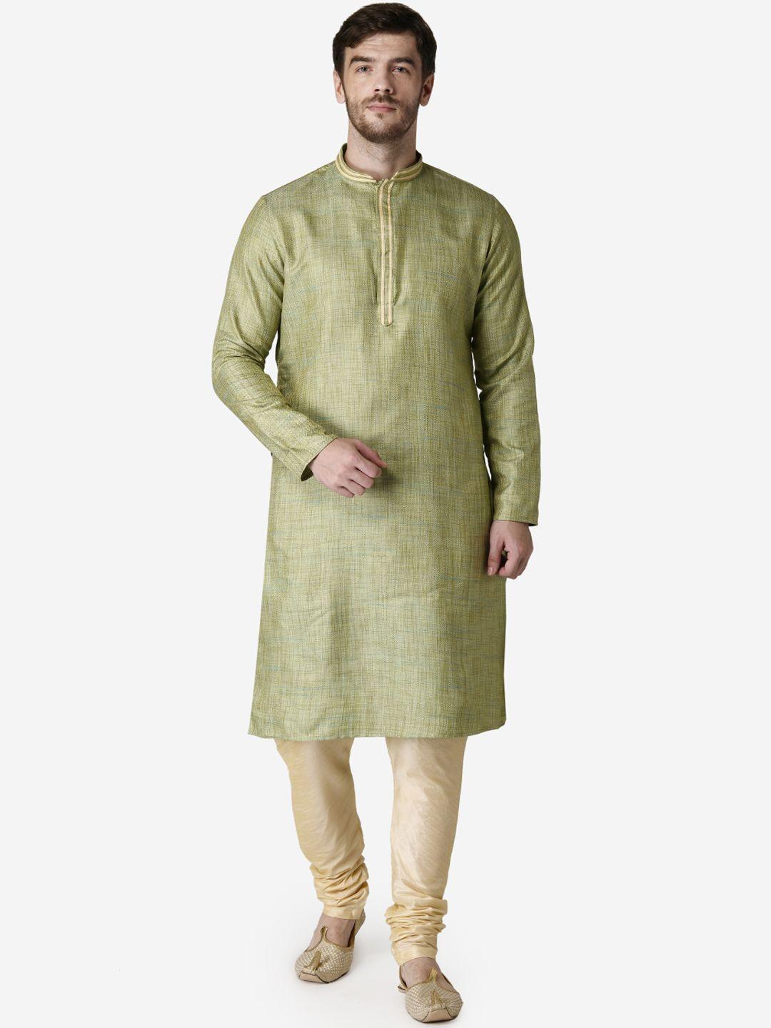 tabard men green jacquard printed kurta with churidar