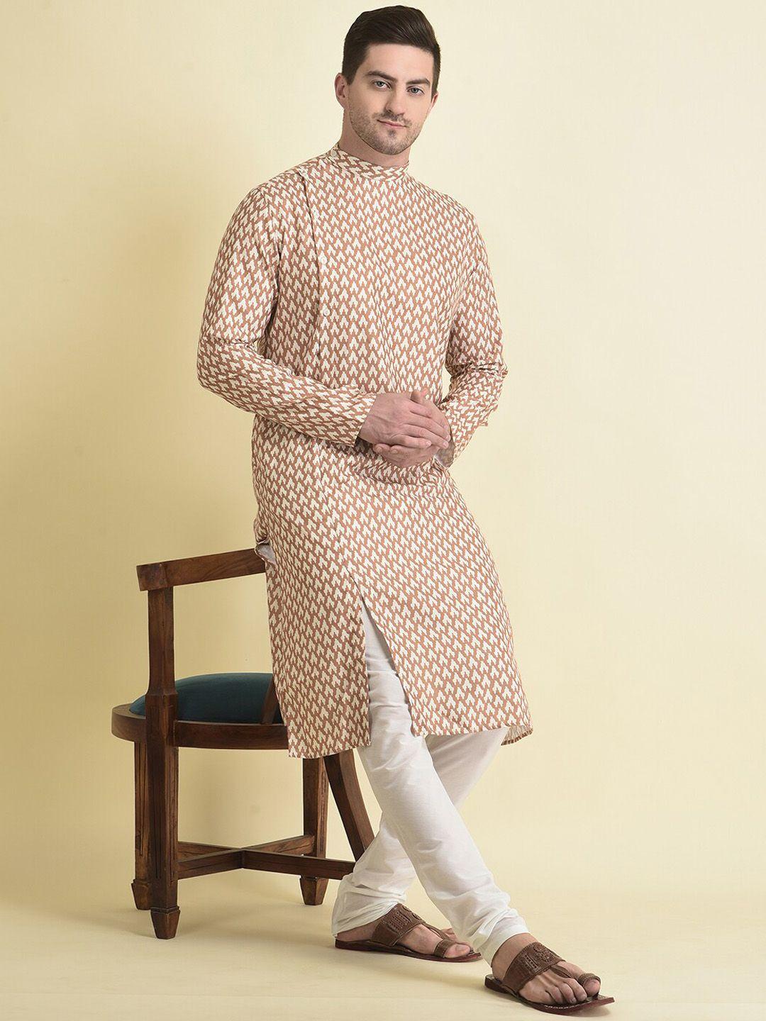 tabard men printed angrakha pure cotton kurta with pyjama set